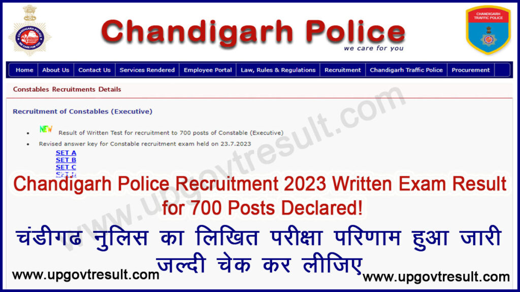 Chandigarh Police Recruitment 2023 Written Exam Result for 700 Posts Declared!