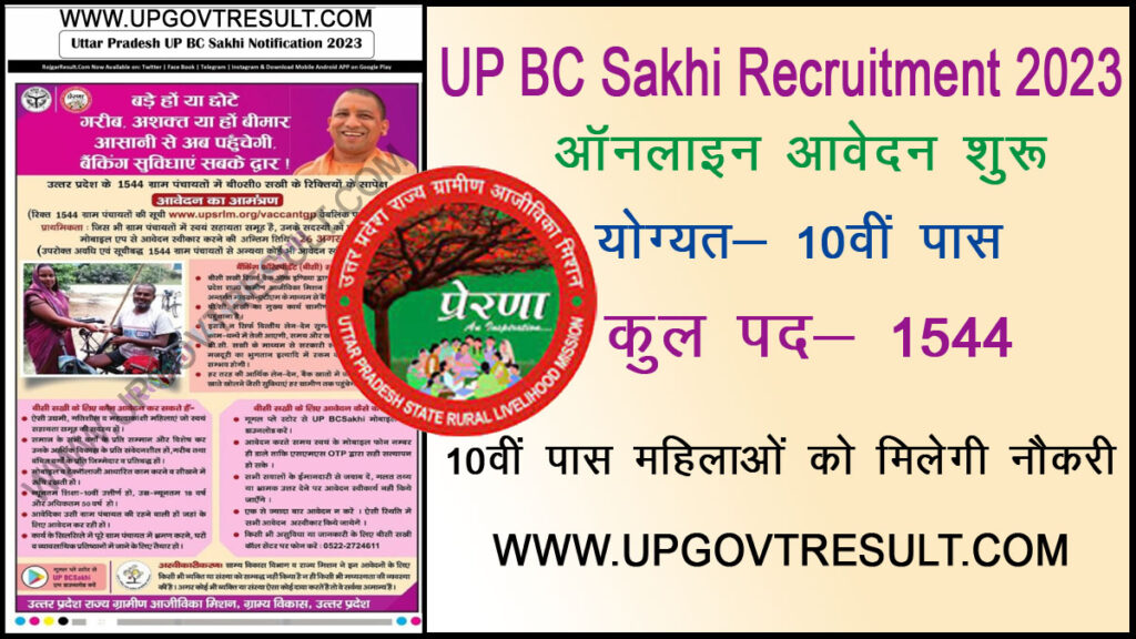 UP BC Sakhi Recruitment 2023, Total Vacancy 1544 Post